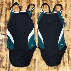 Dolfin Black Teal & White Athletic One-Piece Swimsuit